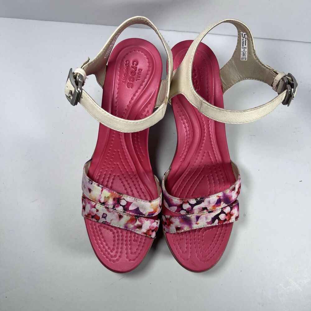 Crocs Leigh II Ankle Strap Wedge Sandals Shoes Floral Women's Size 8 - Picture 6 of 8